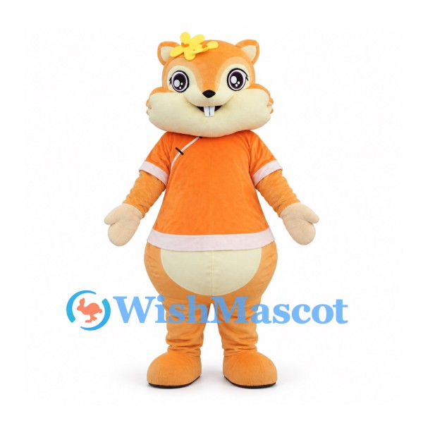 Squirrel Mascot Costume in Orange with Curled Tail