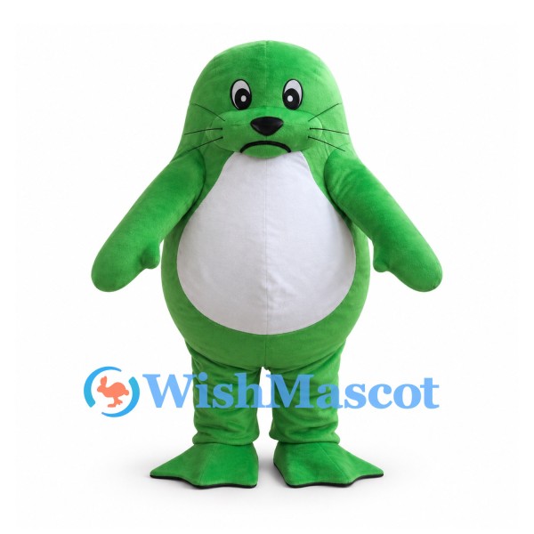 Seal Mascot Costume in Green with Gray Belly