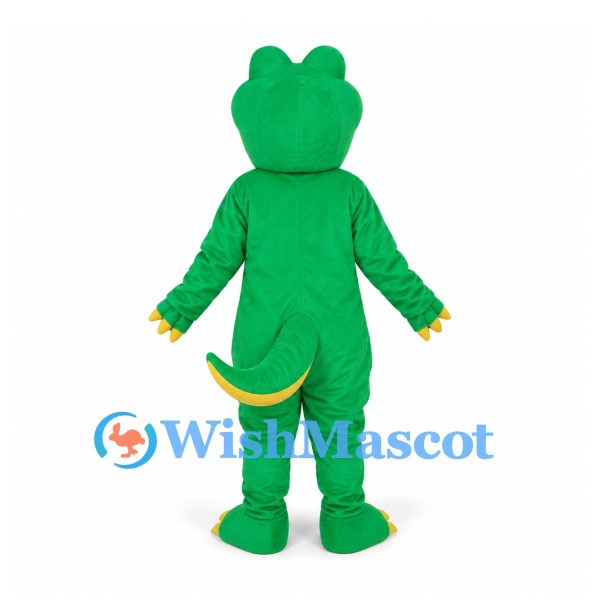 Crocodile Mascot Costume in Green with Yellow Belly and Open Mouth