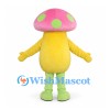 Mushroom Mascot Costume with Pink Spotted Cap and Yellow Body