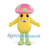 Mushroom Mascot Costume with Pink Spotted Cap and Yellow Body