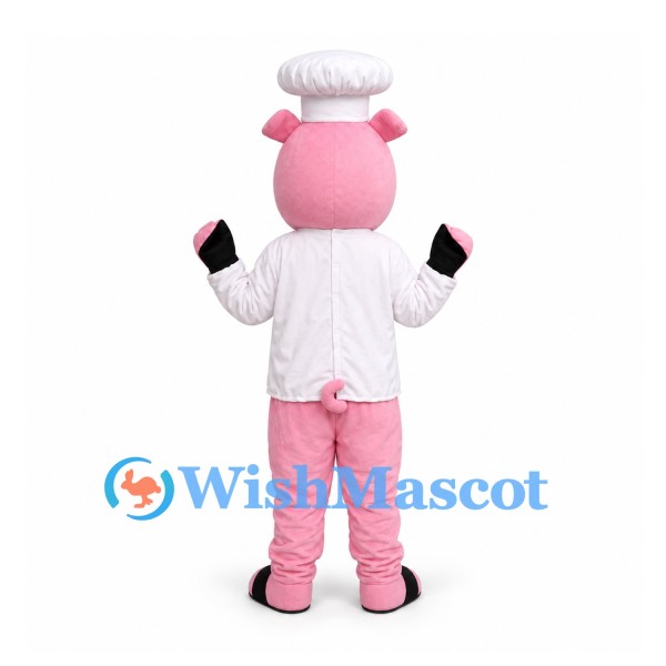 Pig Chef Mascot Costume with White Jacket and Tall Hat