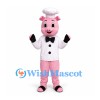 Pig Chef Mascot Costume with White Jacket and Tall Hat