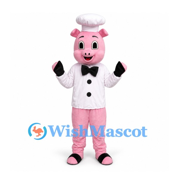 Pig Chef Mascot Costume with White Jacket and Tall Hat