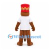 Bear Mascot Costume with Tall Red Hat and White Shirt