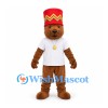 Bear Mascot Costume with Tall Red Hat and White Shirt