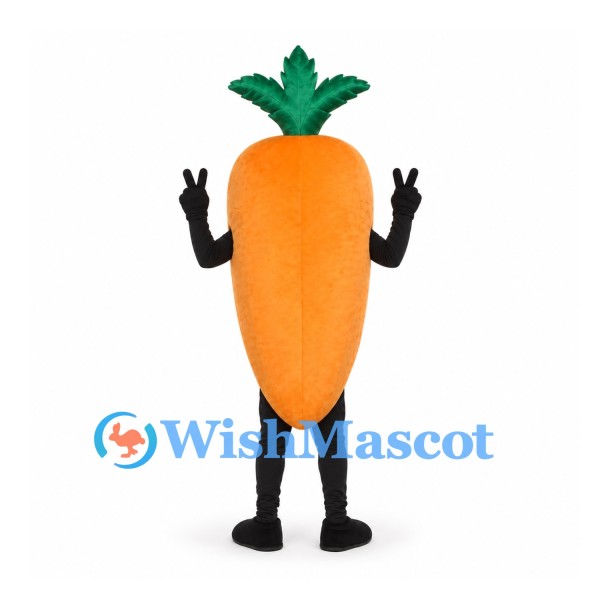 Carrot Mascot Costume in Orange with Green Leaves