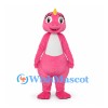 Dinosaur Mascot Costume in Pink with White Belly and Yellow Horn