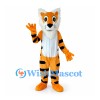 Tiger Mascot Costume in Orange with White Cheeks and Black Stripes