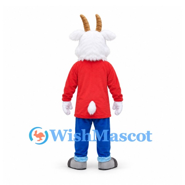 Goat Mascot Costume with Red Shirt and Blue Pants