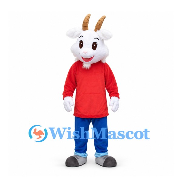 Goat Mascot Costume with Red Shirt and Blue Pants