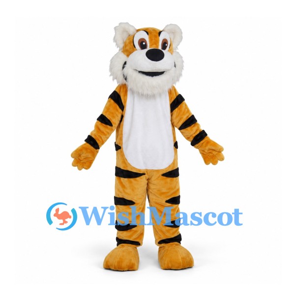 Tiger Mascot Costume with White Belly and Black Stripes