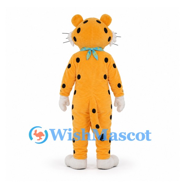 Leopard Mascot Costume in Yellow with Blue Spotted Scarf
