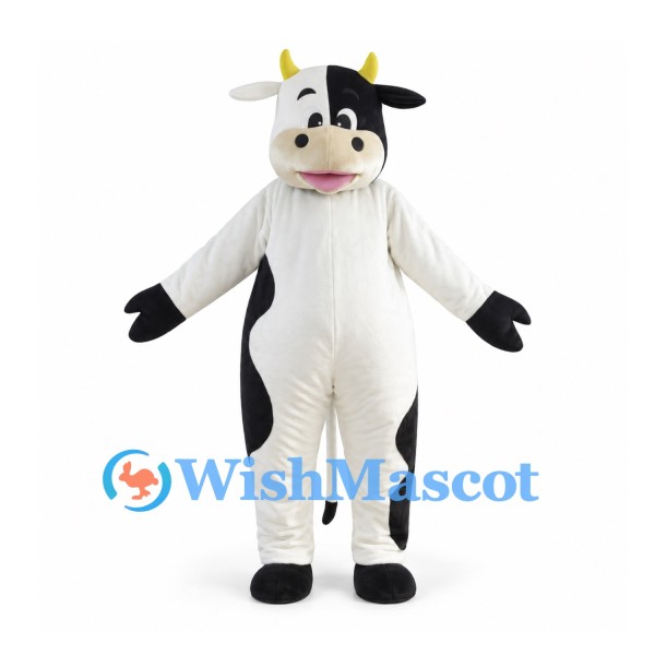 Cow Mascot Costume in White with Black Patches