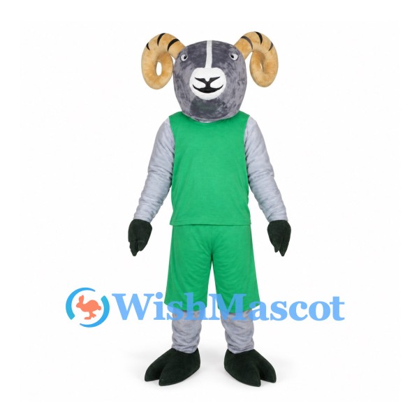 Ram Mascot Costume with Green Sports Outfit