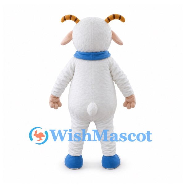 Sheep Mascot Costume in White with Blue Collar and Hooves