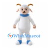 Sheep Mascot Costume in White with Blue Collar and Hooves