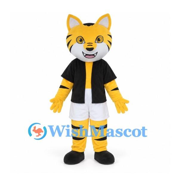 Tiger Mascot Costume with Black Shirt and White Shorts