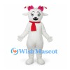 Sheep Mascot Costume in White with Red Scarf and Pink Bows