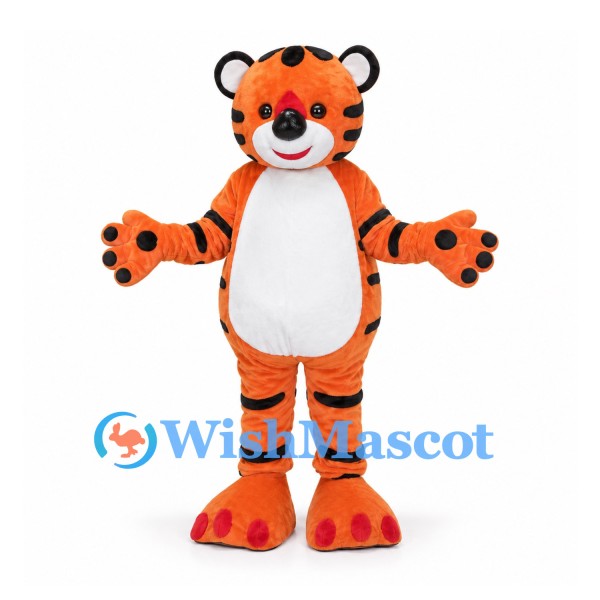 Tiger Mascot Costume in Orange with White Belly and Large Paws