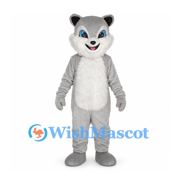 Cat Mascot Costume in Gray with White Belly and Blue Eyes