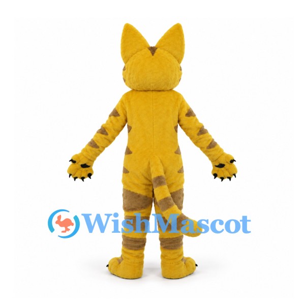 Cat Mascot Costume in Yellow with Brown Striped Legs