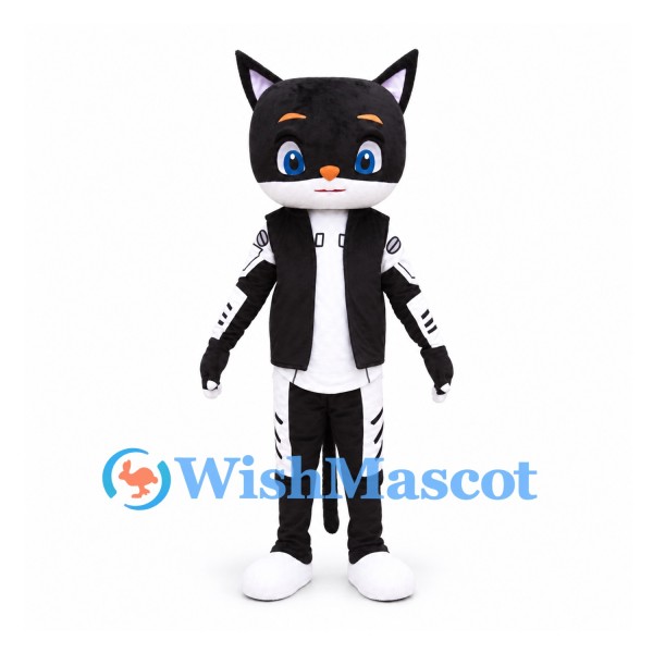 Cat Mascot Costume in Black and White with Printed Tracksuit