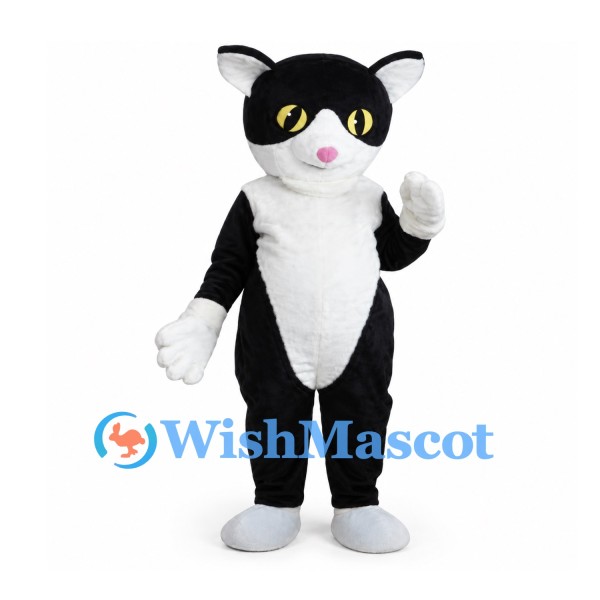 Cat Mascot Costume in Black with White Chest and Paws