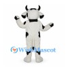 Cow Mascot Costume in White with Black Spots and Curled Horns