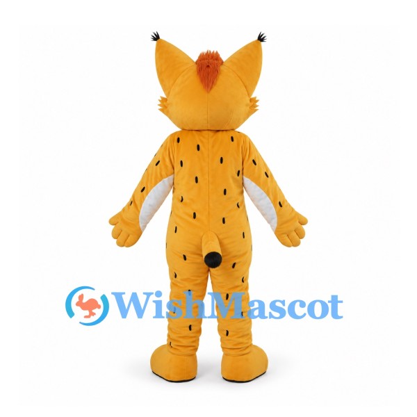 Lynx Mascot Costume in Yellow with Tufted Ears and White Belly