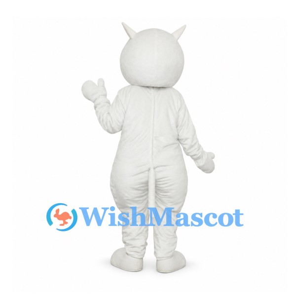 Cat Mascot Costume in White with Red Eyes and Pink Nose