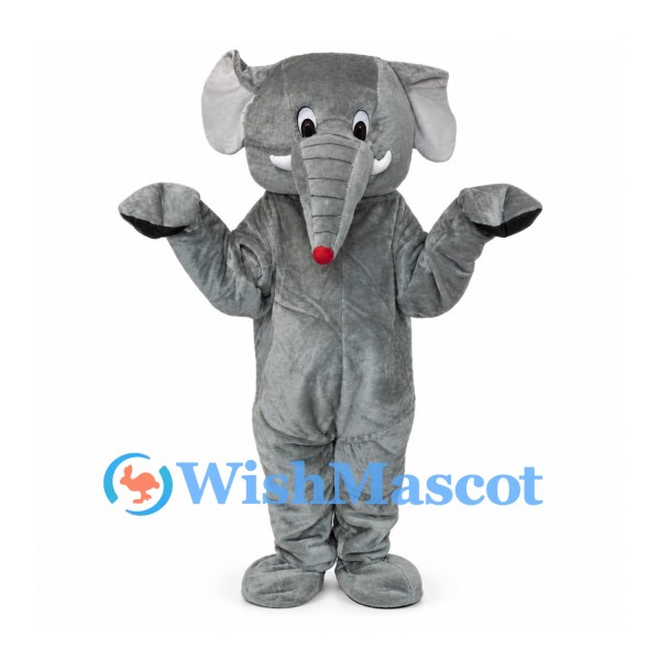 Elephant Mascot Costume in Gray with Red Trunk Tip