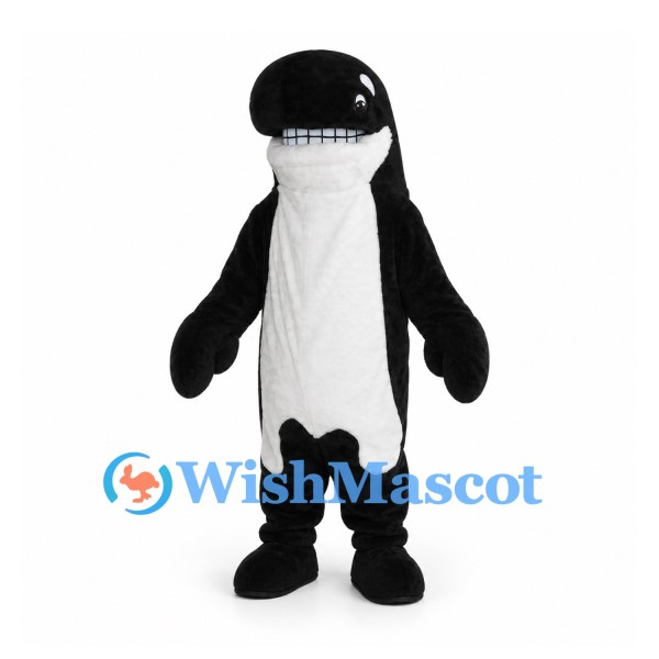 Killer Whale Mascot Costume in Black with White Belly