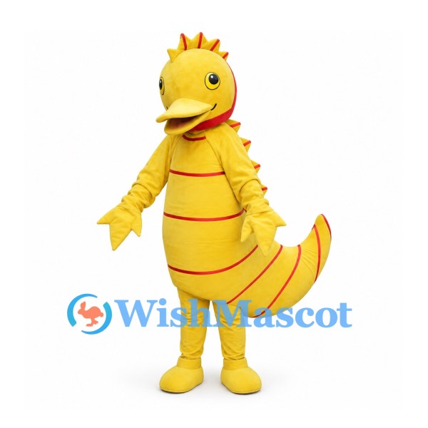 Seahorse Mascot Costume in Yellow with Orange Spines