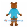 Bear Mascot Costume with Blue Shirt and Brown Body