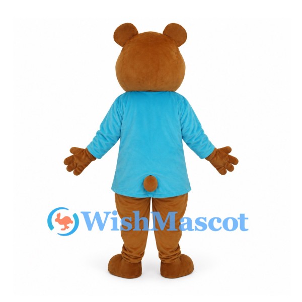Bear Mascot Costume with Blue Shirt and Brown Body
