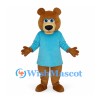 Bear Mascot Costume with Blue Shirt and Brown Body