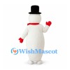 Snowman Mascot Costume with Black Top Hat and Red Mittens