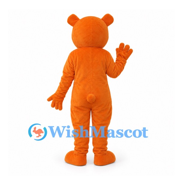 Bear Mascot Costume in Orange with White Belly and Red Bow