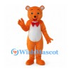 Bear Mascot Costume in Orange with White Belly and Red Bow