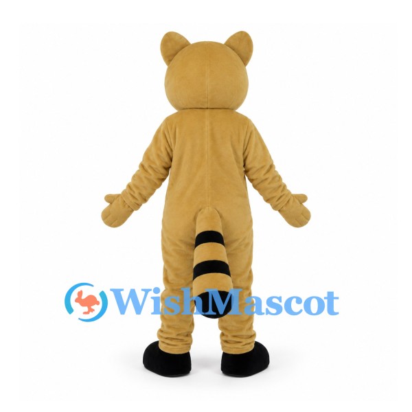 Raccoon Mascot Costume in Tan with White Belly and Ringed Tail