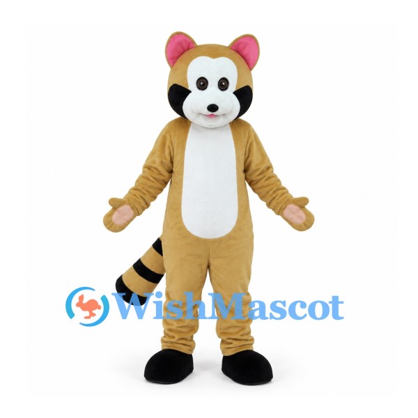 Raccoon Mascot Costume in Tan with White Belly and Ringed Tail