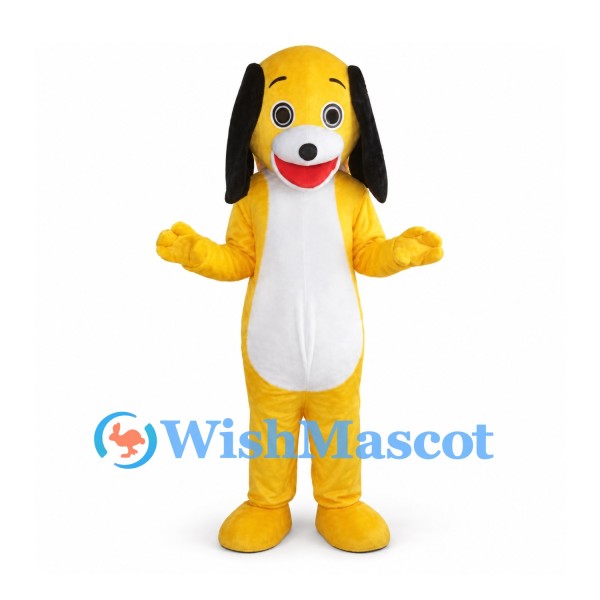 Dog Mascot Costume in Yellow with Black Ears and White Belly