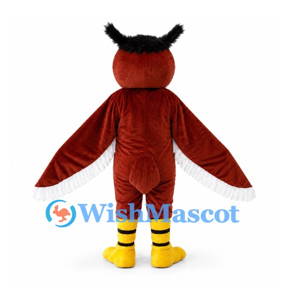 Owl Mascot Costume in Brown with White Chest and Yellow Feet