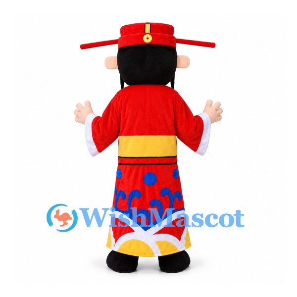 God of Wealth Mascot Costume with Red Robe and Gold Ingot