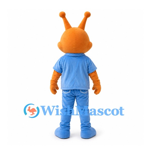 Alien Mascot Costume in Orange with Blue Outfit