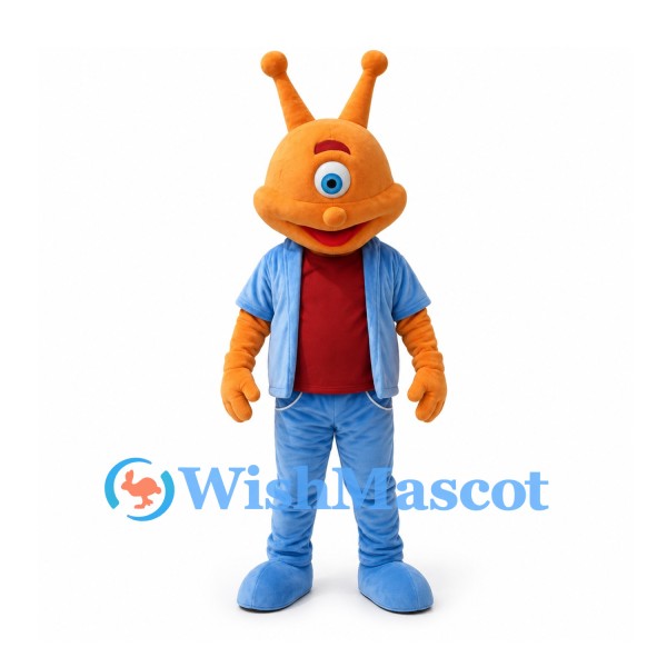 Alien Mascot Costume in Orange with Blue Outfit
