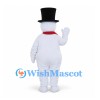 Snowman Mascot Costume with Red Scarf and Tall Black Hat