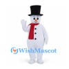 Snowman Mascot Costume with Red Scarf and Tall Black Hat