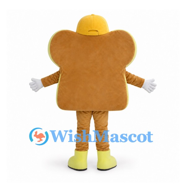 Toast Mascot Costume with Yellow Hat and Smiling Face